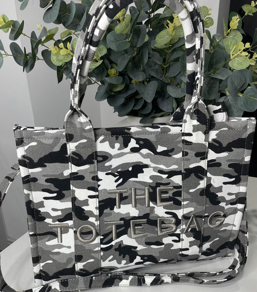 Camouflage large canvas Tote bag-Black