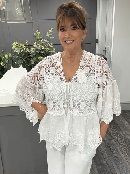 Alexa lace crochet shrug/cardigan -white