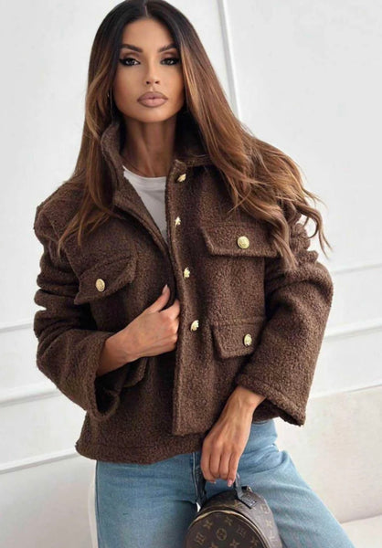 Military soft boucle jacket-Chocolate