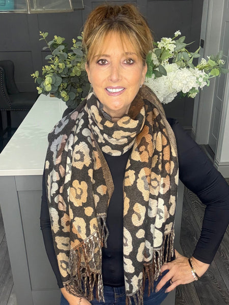 Lux cashmere feel fringed scarf-Black multi