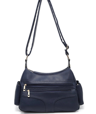 Soft double zip shoulder/crossbody bag-Navy