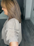 Rachel ruched sleeve Bardot top-Mocha