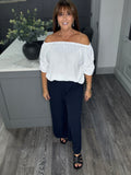 Rachel ruched sleeve Bardot top-White
