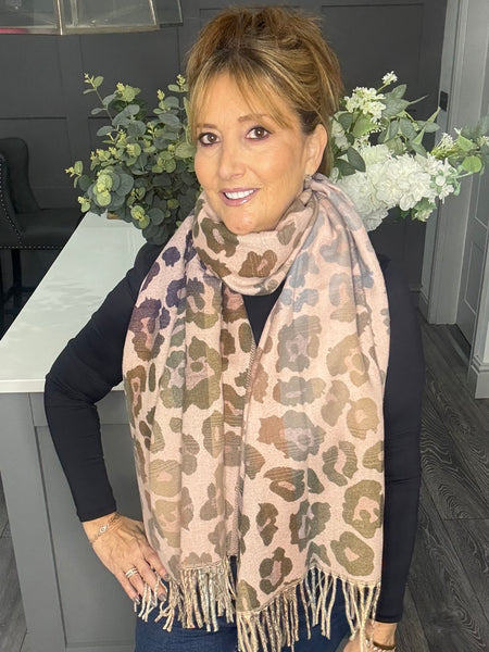 Lux cashmere feel fringed scarf-Blush pink multi