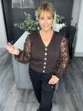 Flower sleeve top-Chocolate
