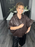 Leather look shirt-Chocolate