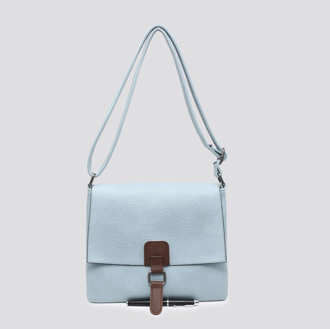 Pale blue medium cross body satchel buckle bag