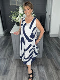 Abstract print midi dress-Navy