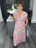 Vibrant ditsy flower tiered Maxi dress