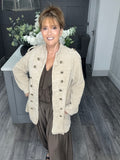 Soft velvet chenille cord military jacket-Beige