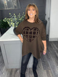 Mia scuba velvet sequin heart top-Chocolate