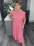 Raspberry pink ditsy flower maxi