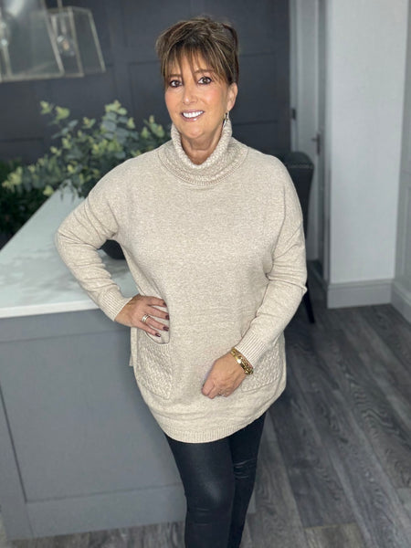 Jax cowl neck pocket jumper-Beige