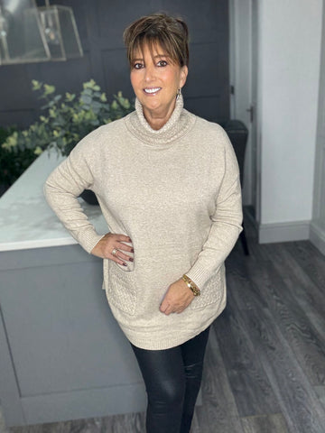Jax cowl neck pocket jumper-Beige