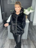 Fly faux fur hooded gilet-Black