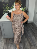 Wrap balloon leg jumpsuit -Animal print