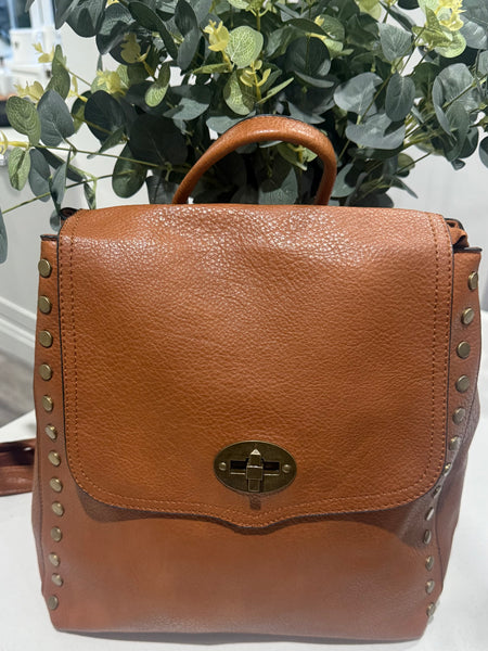 Camden studded backpack/crossbody bag-Tan