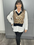 Nadia sequin leopard top with shirt inlay-Black