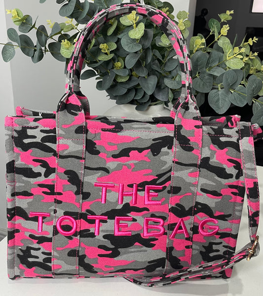 Camouflage Large canvas Tote bag-Fushcia