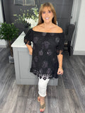 Sofia sequin and lace top-Black