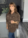 Chenille cord military hoody -Chocolate