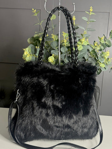 Black faux fur bag