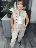 Denim military waistcoat-Beige
