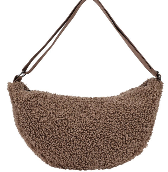 Large Teddy half moon crossbody bag-Coffee