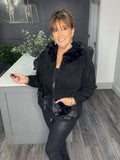 Black faux fur trim super soft eyelash knit hoody