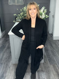 Italian fringed long line cardigan -Black