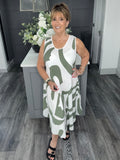 Abstract print Midi dress-Khaki
