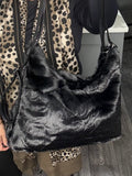 Black faux fur shoulder/crossbody bag-Black