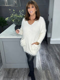 Courtney fluffy chunky pocket jumper -Winter white