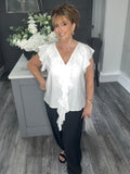 Cascade ruffle trim blouse-White