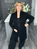 Italian fringed long line cardigan -Black