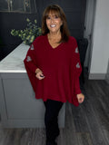 Wine double heart V neck sweater