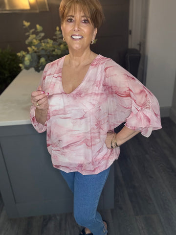 Carly bubble hem floaty top-Pink