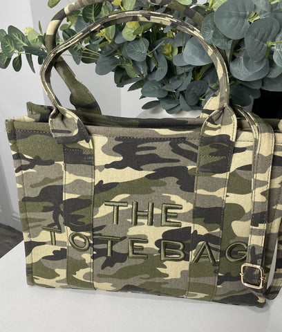 Camouflage large canvas Tote bag-Khaki