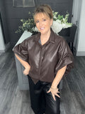 Leather look shirt-Chocolate