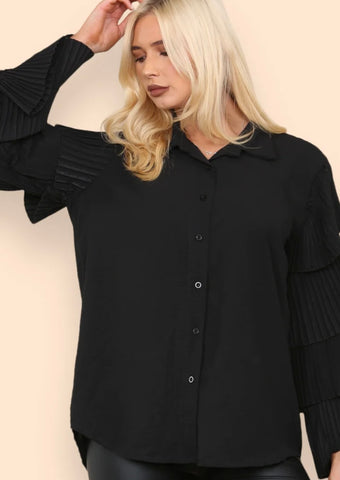 Zara pleated sleeve shirt in Black