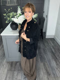 Soft velvet chenille cord military jacket-Black