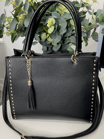 Medium studded Tote bag with tassel-Black