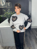 Leopard heart sweater-Grey