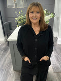 Italian cashmere blend hooded cardigan-Black