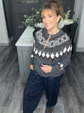 Fair Isle zip neck soft knit jumper-Grey