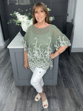 Fern paisley embroidered top-Khaki