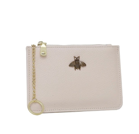 Italian leather card & coin holder-Beige