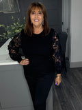 Liberty floral lace sleeve sweater-Black