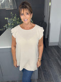 Lydia pleated sleeve top-Beige