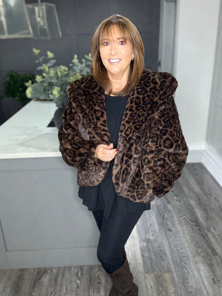 Luxe animal hooded chocolate faux fur